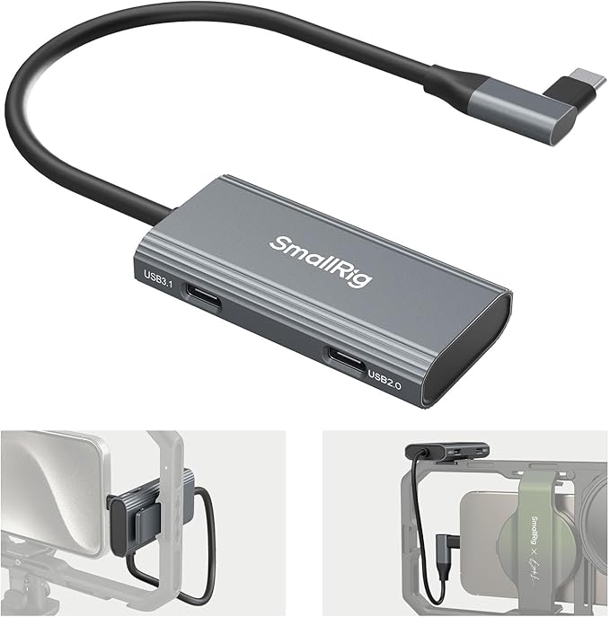 SmallRig 4-in-1 USB-C Hub with a Cold Shoe Mount for Phone/Camera Cage, PD 100W / USB-C 3.1/2.0 with Audio Adapter x 2, for Professional Mobile Shooting - 4598