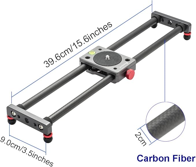 16 inches/40cm Mini Table Top Video Camera Slider Carbon Fiber Rail Rods for Smartphone iPhone Samsung DSLR Sony Canon Nikon Loading up to 11 lbs /5Kgs