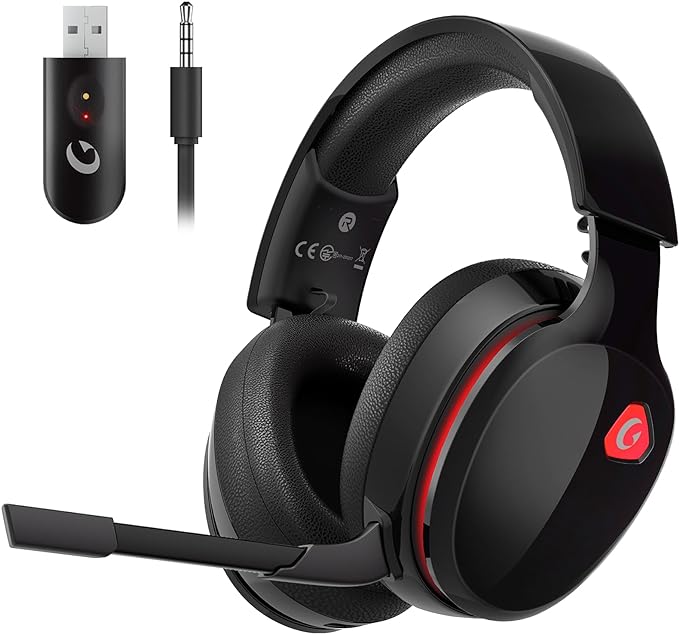 2.4GHz Wireless Gaming Headset for PS5, PS4 Fortnite & Call of Duty/FPS Gamers, PC, Nintendo Switch, Bluetooth 5.3 Gaming Headphones with Mic, Stereo Sound, Red Light -BlackRed