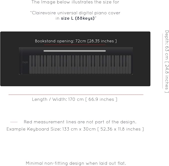 Clairevoire Piano Keyboard Dust Cover for 61 Keys to 88 Keys, Electric Pianos Cover, Digital Pianos Cloth Protection, Lightweight and Adjustable Closure,Ebony Black, L - Keyboard Piano up to 61" x 21"