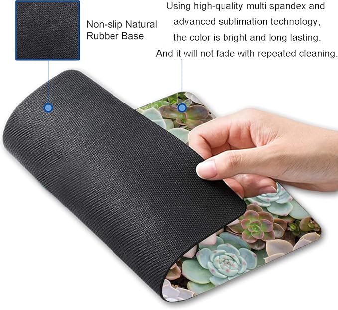 Mouse Pad, Cute Succulent Cactus Plants Mouse Pads, Square Washable Cloth Personalized Mouse Mat with Design, Gaming Office Home Non-Slip Rubber Base Computer Mousepad