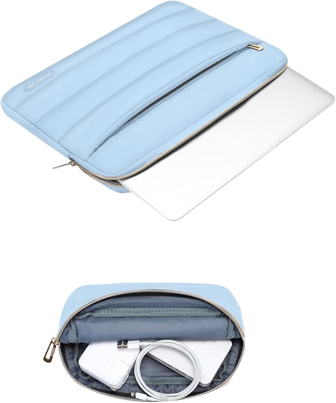 MOSISO 14 inch Laptop Case, 14 inch Puffy Laptop Sleeve Compatible with HP Lenovo Dell ASUS Acer, HP Stream, Dell Latitude, Lenovo IdeaPad, Polyester Horizontal Bag with Small Case, Air Blue