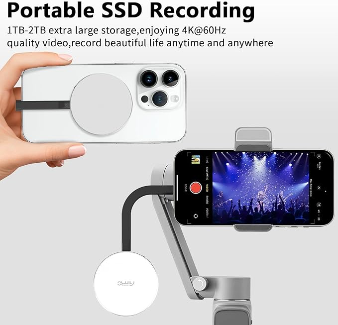 P10 Magnetic PSSD 1TB，for iPhone MagSafe Portable SSD, Upto 2000MB/s-Type-C, SM2320，USB 3.2 Gen 2x2 20Gbps, Connectivity, Updated Firmware - Portable Magnetic External Solid State Solution