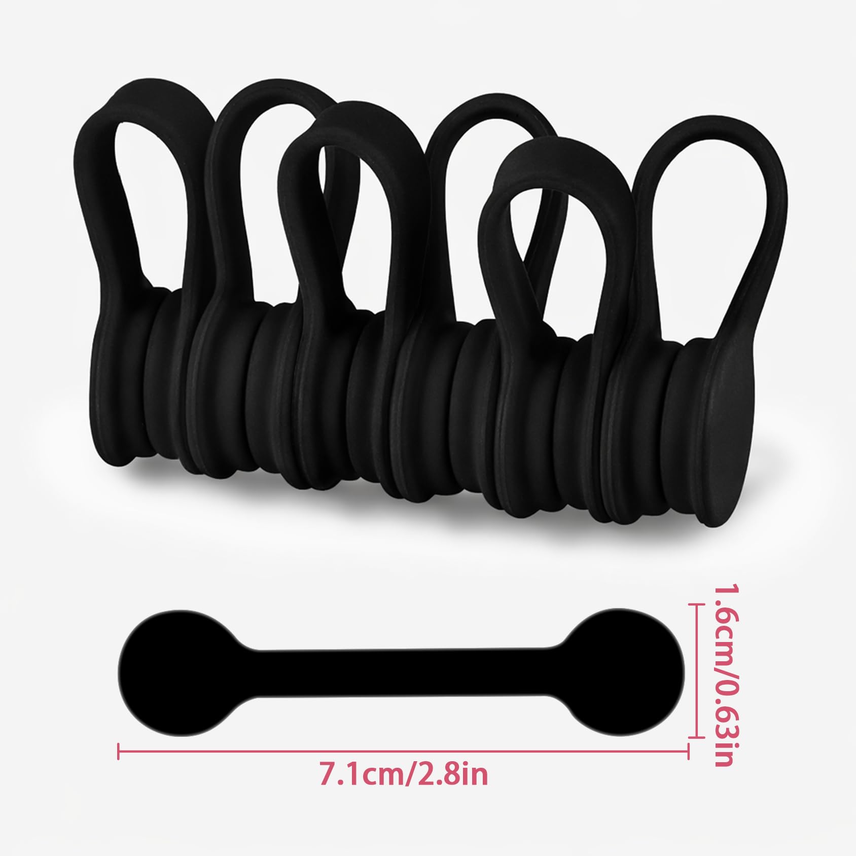Viaky Magnetic Cable Ties 6-Pack,Silicone Cord Ties Cable Clips,Black