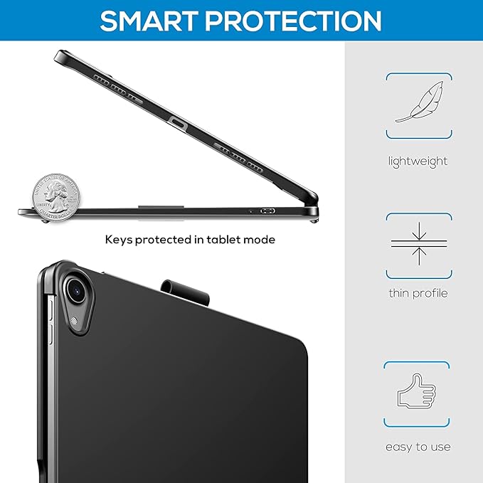 Rotatable Keyboard Case for iPad Air 11 Inch (M3/M2)/ Air5/Air4/iPad Pro11 2022/2021/2020, Backlits Bluetooth Touchpad Keyboard Smart Cover with Pencil Holder, Silver