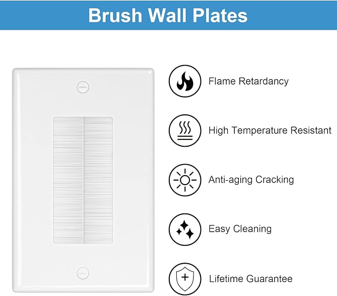 Iwillink Brush Wall Plate (10 Pack), Cable Pass Through Insert for Wires, Single Gang Cable Access Strap, Wall Socket for HDTV, Home Theater Systems