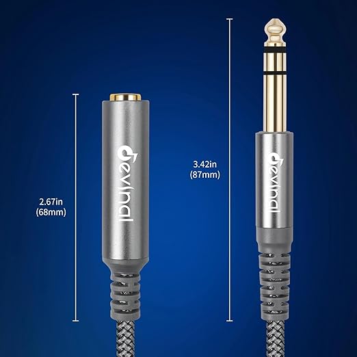 Devinal 1/4 inch Headphone Extension Cable, 6.35mm TRS Male to Female Stereo Cord, Quarter Inch Guitar Cable Extender, 15ft (4.5 Meters)
