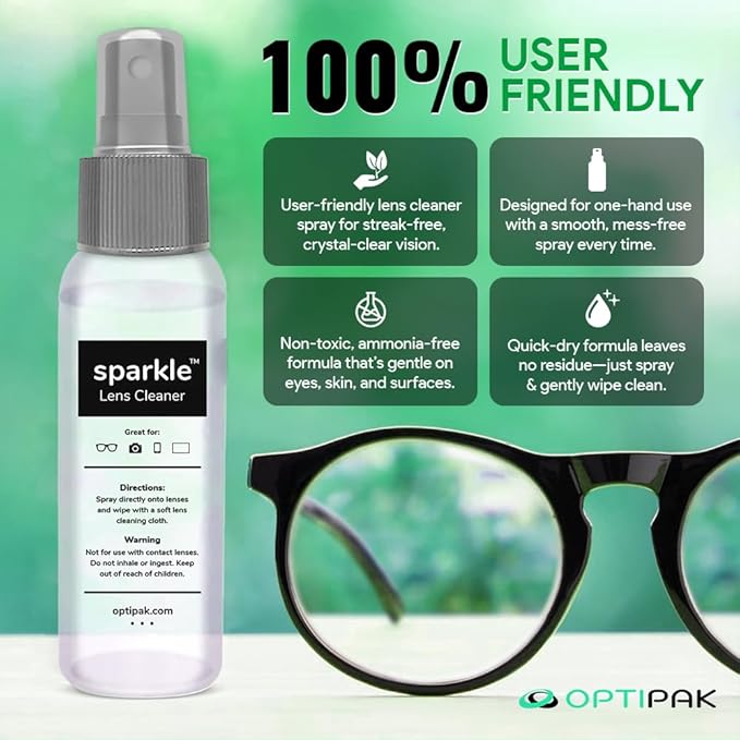 Sparkle Anti-Reflective Lens Cleaner Spray kit | (2) 2oz Glasses Cleaner Spray + (2) Microfiber Cloth for Eyeglasses, Sunglasses, Lenses, Screens and Camera Cleaning Kit (4 Piece Set)