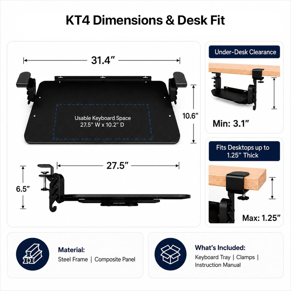 Uncaged Ergonomics Keyboard Tray Under Desk Slide Out Clamp On (Black)