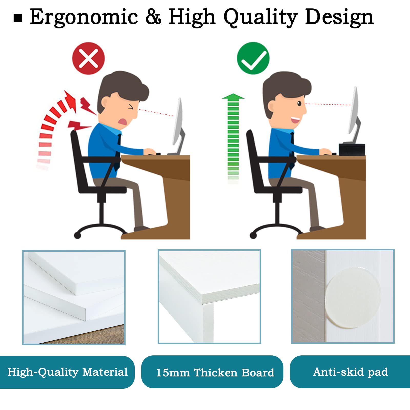 TEAMIX White Monitor Stand Riser - 2 Pack, Wood 2 Tier Adjustable Dual Monitor Riser for Laptop/PC Computer Stand for Desk