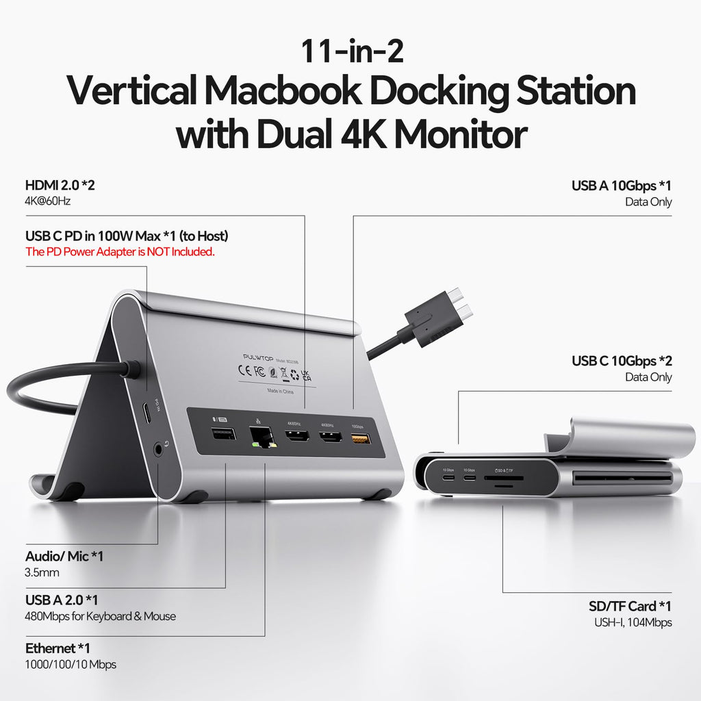 MacBook Pro Docking Station Dual Monitor 4K@60Hz for MacBook Pro/Air M4/M5