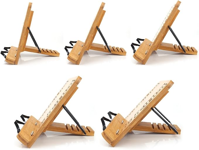 wishacc Large Size Bamboo Book Stand and Cookbook Holders for Reading Hands Free