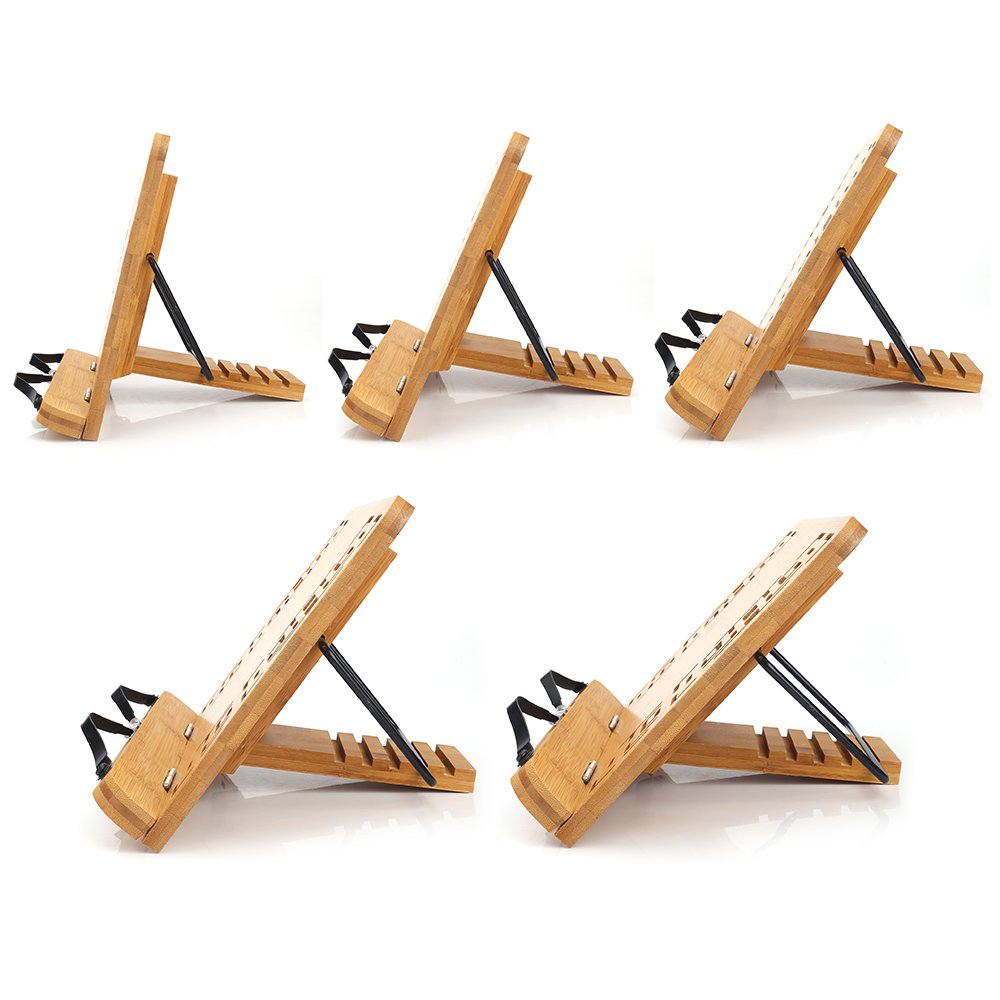 wishacc Large Size Bamboo Book Stand and Cookbook Holders for Reading Hands Free