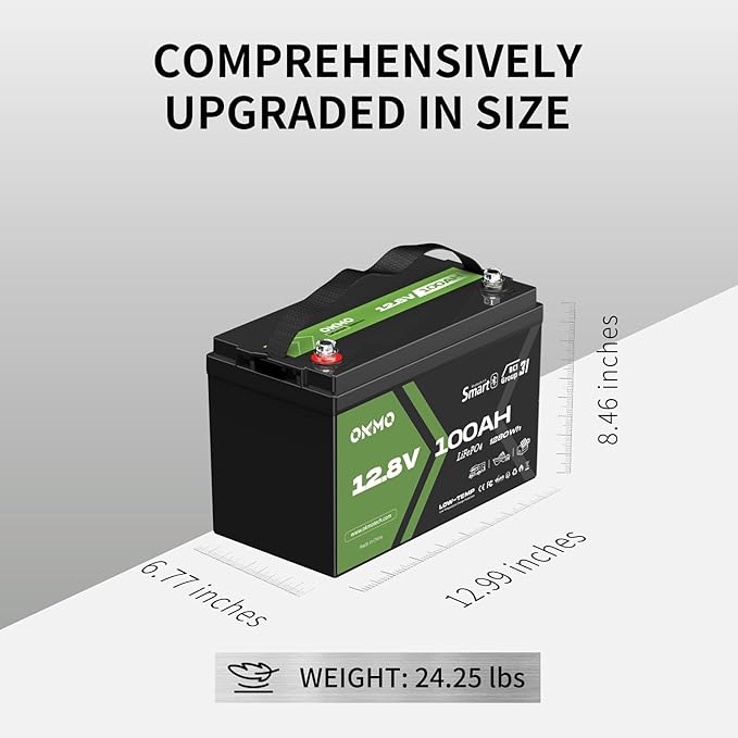 OKMO 12V 100Ah LiFePO4 Battery, Lithium Battery 100A BMS, 10 Years Lifetime 15000+ Deep Cycles,for Marine, RV, Trolling Motor, Boat, Camper, Solar Home Iron Phosphate, Low Temperature Protection