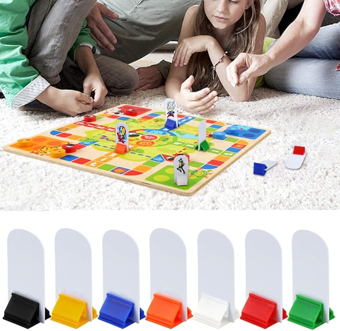 Meetory 112 Pcs Blank Game Board Markers and Game Card Stands with Black Marker Pens, 65 Plastic Token Cards with 45 Multi-Color Card Stands for DIY Board Game Party Favor