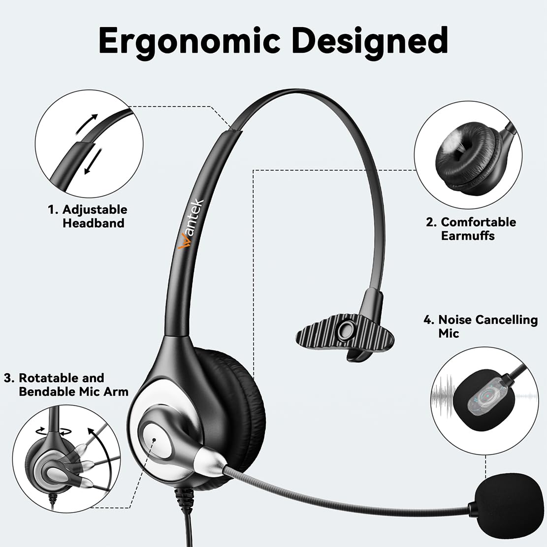 Wantek Headset with Microphone for PC Wired Headphones - USB C 3.5mm Headsets with Noise-Cancelling Microphone for Laptop