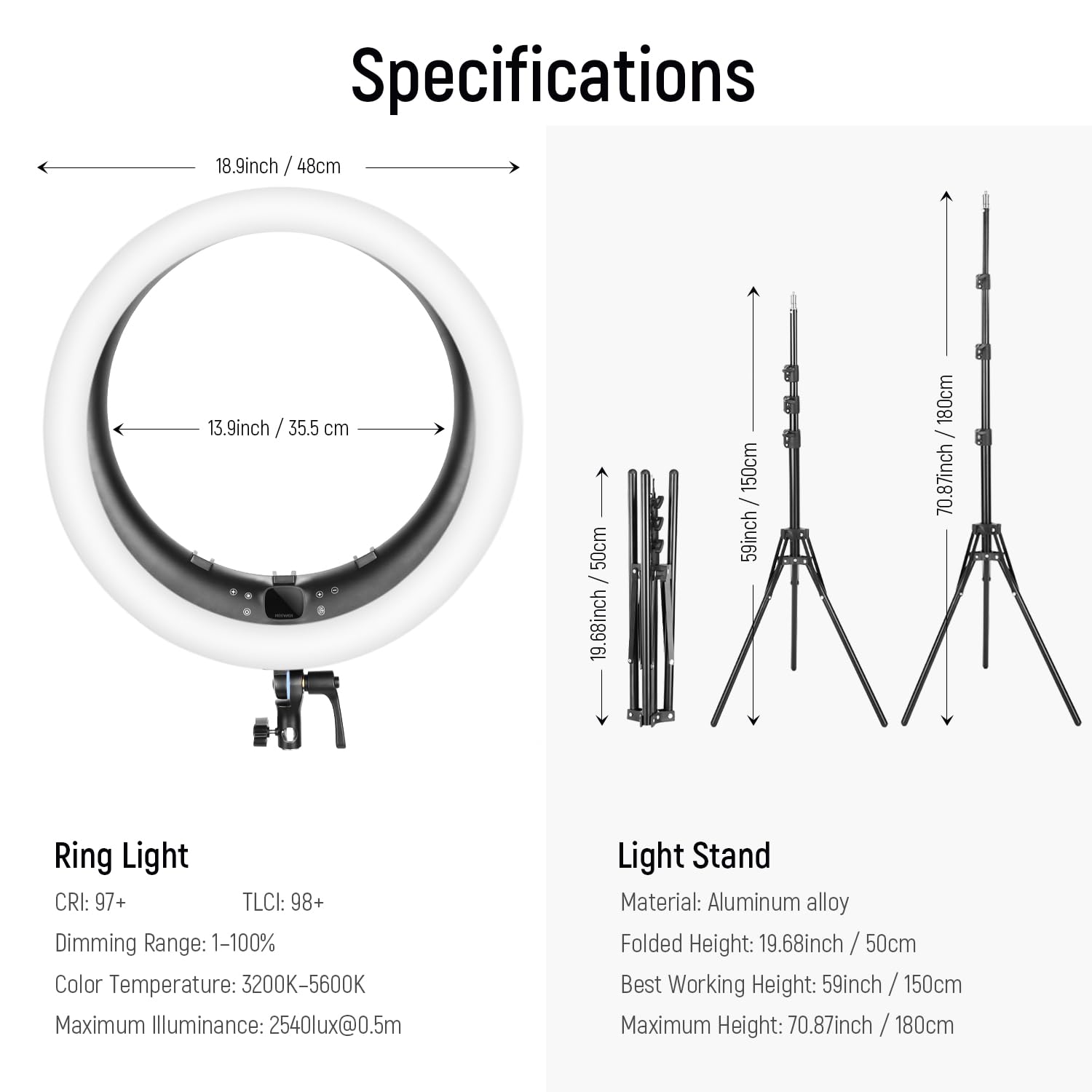 NEEWER 19 inch Ring Light with Stand, 3 Phone Holders and Mini Ball Head, Upgraded 2.4G & Touch Control, Smooth Dimming at 1%, 3200K-5600K for Selfie TikTok Live Streaming Video Recording Zoom, RP19H