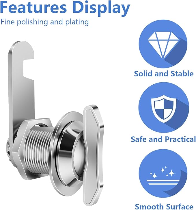 Thumb Operated Offset Cam Lock, 5/8" Cylinder Fits on 3/8" Max Door Thickness, Non-Locking Cam Lock for RV Compartment Storage Door, Cabinets, Drawers (5/8 Inch 3Pack)