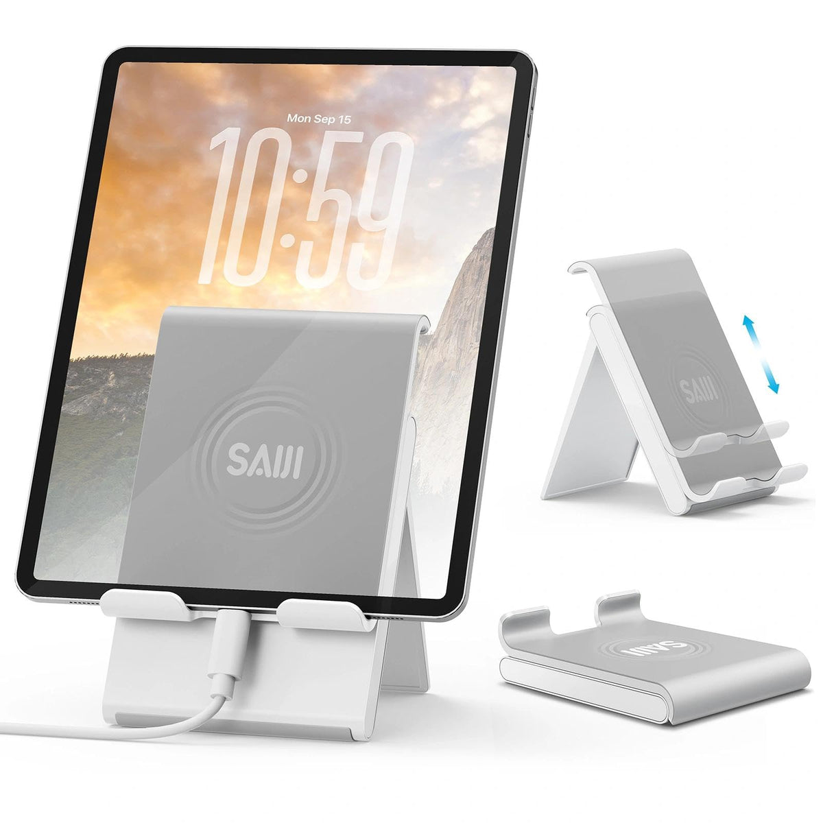 SAIJI Adjustable iPad Stand for Desk Portable Foldable Tablet Stand –Gray