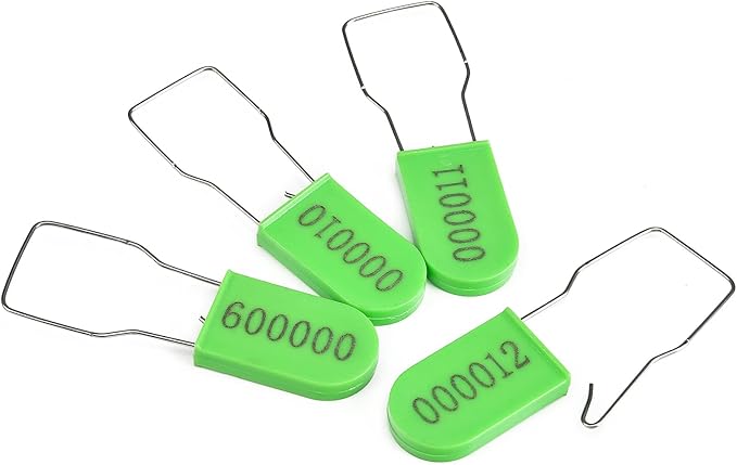1000PCS Plastic Padlock Security Seals Metal Wire Padlocks Electric Meter Lockout Tags Self-Locking Numbered Anti Tamper Seal Tags Green