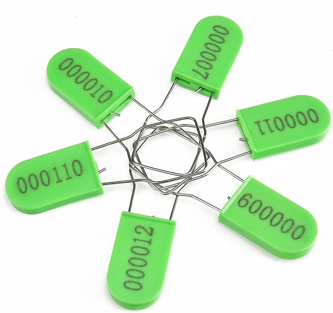 1000PCS Plastic Padlock Security Seals Metal Wire Padlocks Electric Meter Lockout Tags Self-Locking Numbered Anti Tamper Seal Tags Green