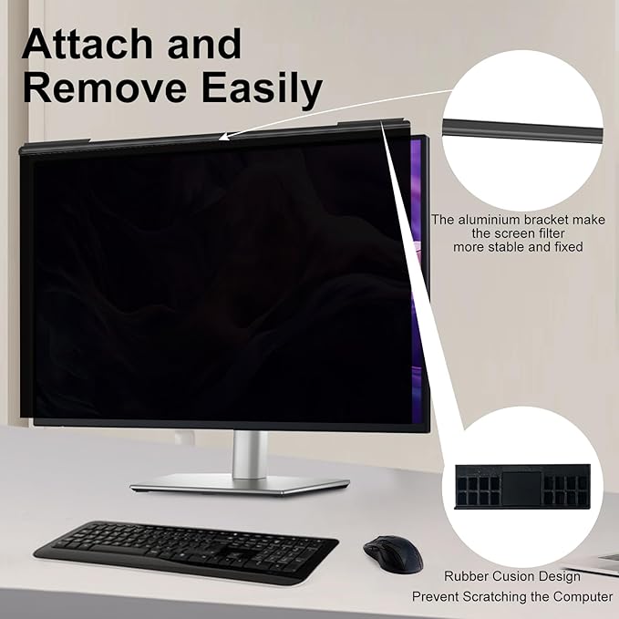 Magnetic Computer Privacy Screen Filter 27 Inch, Removable Hanging Aluminum Alloy Privacy Shield for 16:9 Widescreen Monitor, Anti Spy Anti Scratch Anti Glare Blue Light Screen Guard
