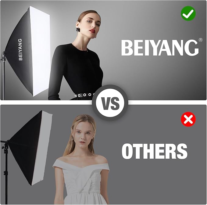 BEIYANG Softbox Lighting Kit, 2x20''x28'' Photography Soft Box with 2 pcs 85W 6000K E27 LED Socket LED Bulbs, Studio Lights for Photography/Video Recording/Live Streaming