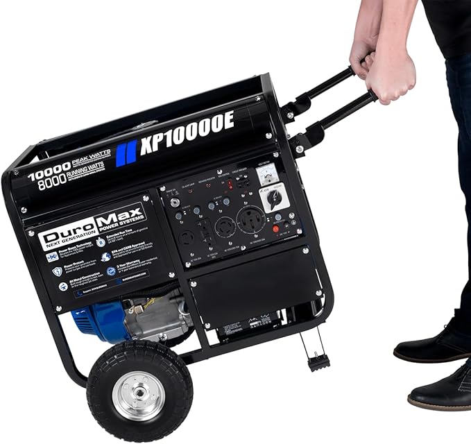 DuroMax XP10000E 10,000-Watt Gas Powered Portable Generator - Electric Start, Whole Home Backup Power, Transfer Switch Ready, RV & Emergency Ready