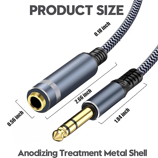 1/4 inch Extension Cable 20ft, 1/4" inch Male to Female Stereo Guitar Extension Cable