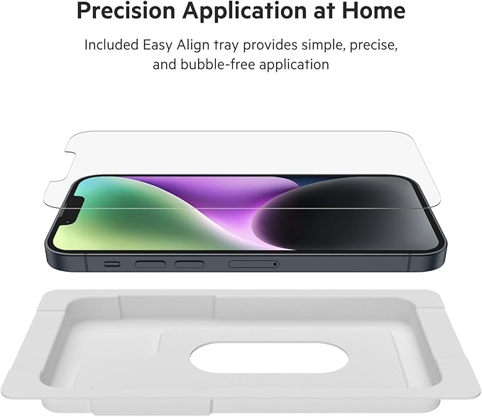 Belkin Tempered Glass Treated Screen Protector for iPhone 14, iPhone 13, & 13 Pro - Scratch-Resistant Impact Protection w/Included Easy Align Tray for Bubble-Free Application