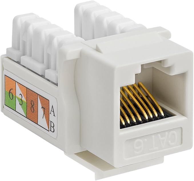 Cmple - RJ45 Keystone Jack 90 Degree Cat6 Keystone Jack Insert Punch Down RJ45 Connectors Female for Wall Plates, Patch Panels, Patch Cables, Ethernet Cables - White