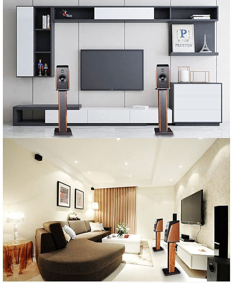 bimiti Wood Grain Speaker Stands 36 Inch Universal Floor Speaker Stand Pair Heavy Duty Hollowed Stands for Home Theater Speakers with Sand Filling Tuning Function - Pair