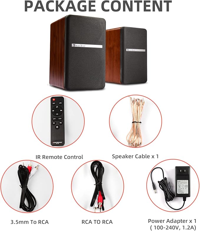 SINGING WOOD BT25 (2024 Version) Bluetooth Active Bookshelf Speakers for with Optical Aux inputs Subwoofer Line Out for PC, TVs, Turntable, Wooden Enclosure,80W - Cherry Wood