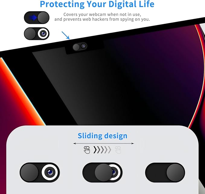 Metal Webcam Cover Slide [3 Pack Black], 0.022in Camera Cover for Laptop Computer, MacBook Pro/Air iMac iPad Tablet iPhone 16/15/14/13/12 Plus, Web Camera Blocker Protect Your Privacy
