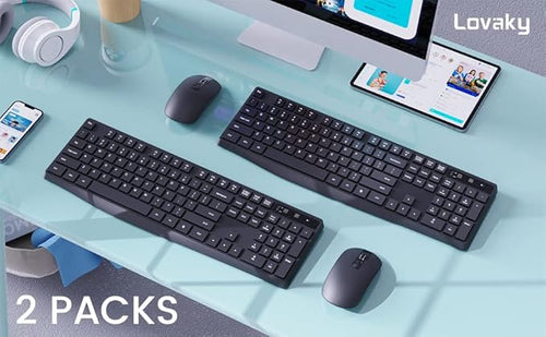 2.4G Wireless Keyboard Mouse Combo Full-Sized for Computer(2 Pack, Black)