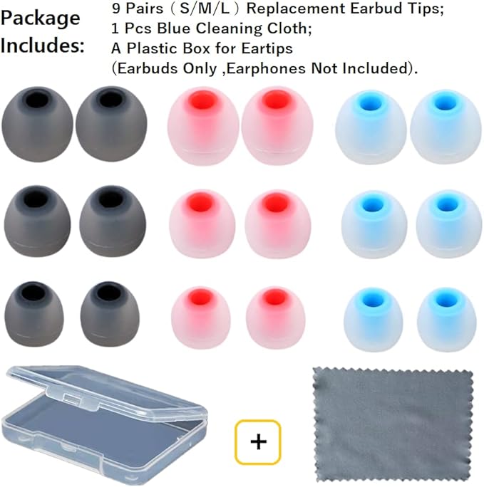 9 Pairs Earbuds Replacement Tips SML, Soft Comfortable Silicone Earbud Tips Fit Most Inner Hole 3.8mm -5.1mm Headphones