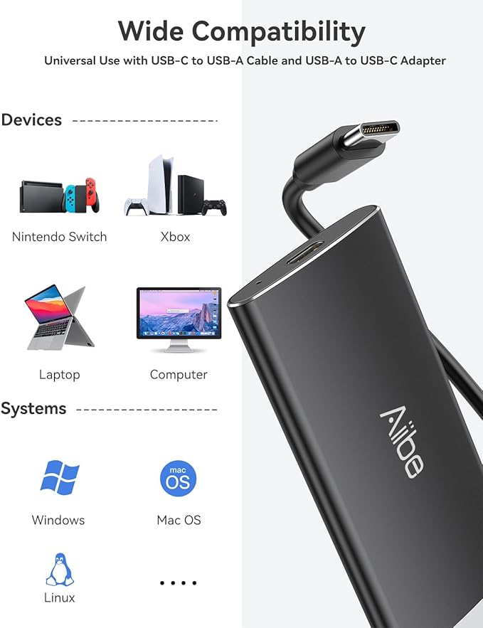 Aiibe 1TB External Solid State Drive USB C Portable SSD USB 3.2 Gen 2, Up to 1050MB/s, 1TB External SSD External Hard Drive for iPhone 15/Pro, Laptop, Mac and PS4 (Black)