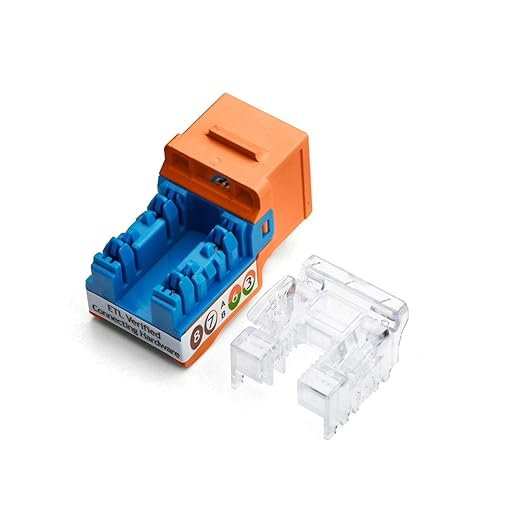 trueCABLE Cat6 Keystone Jack, Unshielded (UTP), 90 Degree Punch-Down, PoE++ (4PPoE) 100W, UL Listed, ETL Verified, ANSI/TIA Certified, Modular RJ45 Female, Orange, 12 Pack