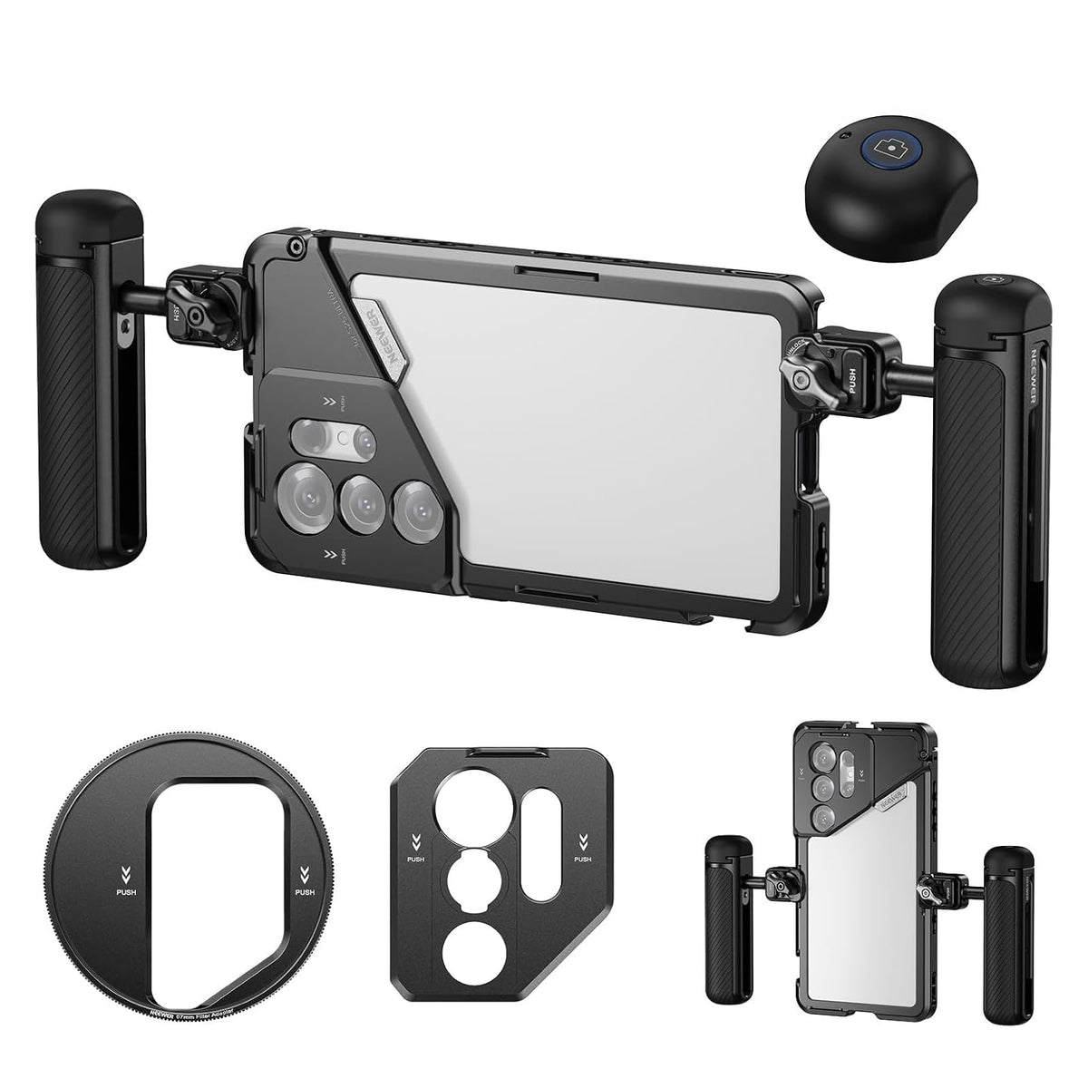 NEEWER S25 Ultra Phone Cage, Mobile Video Rig Phone Stabilizer with 67mm Filter Adapter, 17mm Lens Backplate, T Mount Lens Adapter, Compatible with Samsung Galaxy Moment T Series Lenses, PA082