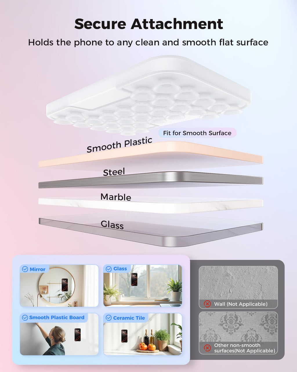SUPERONE Magnetic Suction Phone Mount for MagSafe Case, Magnetic Silicone Sticky Phone Grip Holder for iPhone 17/16/15/14/13/12 Series, Hands-Free for Makeup/Selfie/Live Streaming/Vlog/TikTok - Clear