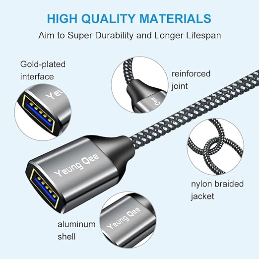 USB 3.0 Extension Cable 1 ft,5Gbps High Speed USB 3.0 Type A Male to Female Extension Cord,USB Extension Lead Compatible with USB Flash Drive, Hard Drive, Card Reader,Scanner,Keyboard (1FT,2 Pack)