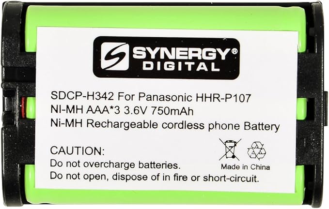 Synergy Digital Cordless Phone Battery, Compatible for Panasonic HHR-P107 Cordless Phone Combo-Pack Includes: 2 x SDCP-H342 Batteries