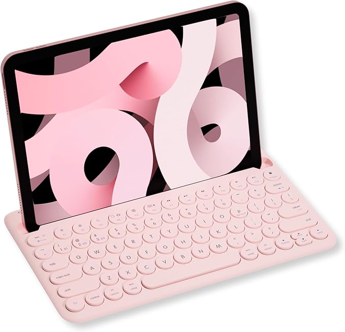 Macally Bluetooth Keyboard for Tablet | Wireless Keyboard for iPad mini/Air/Mini, iPhone (Multi-Device, Built-in Stand, Rechargeable) Easy to Use and Cute Portable