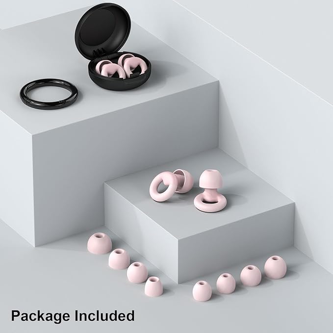 Ear Plugs for Sleeping, 2 Pairs of Reusable Earplugs for Noise Reduction 25dB-30dB with 8 Ear Tips, Soft Hearing Protection Ear Plugs for Concert,Noise Sensitivity, Study & Work