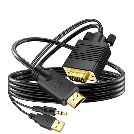 VGA (Sources) to HDMI(Display) Cable 3ft with Audio, VGA to HDMI Converter Adapter Cable Compatible Well Witch Computer/Projector/Laptop to Monitor/TV, Desktop