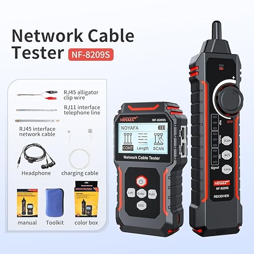 NOYAFA NF-8209S Network Cable Tester, Ethernet Cable Tester with PoE,NCV,Cable Length Test,Port Flashing,Multi-Function Trouble-Free Line Scan Mode,CAT5,CAT6 Line Tracer,LAN Network Cable Tracer Kit