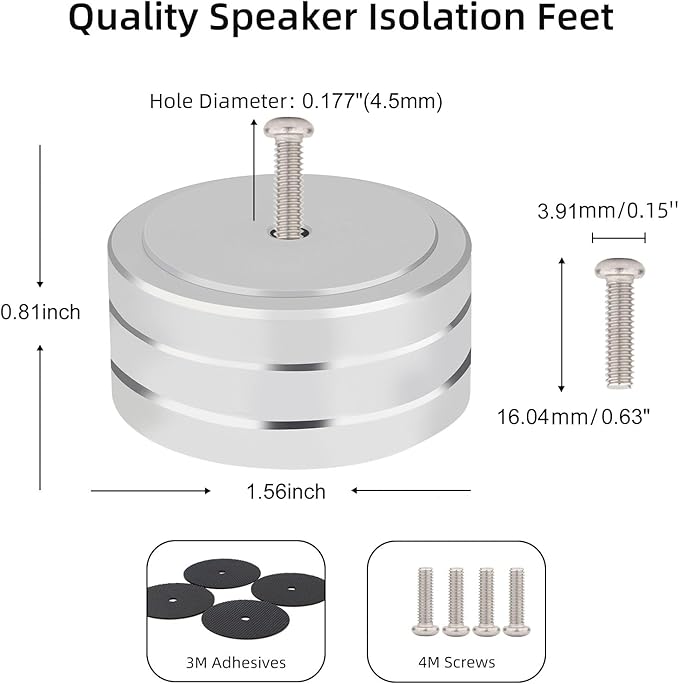 Monosaudio Isolation Feet HiFi Feet 4Pcs 40x20mm Aluminum Universal Turntable Feet with Non-Slip Rubber Rings No Need Adhesive for Audio,Speakers,Subwoofers,Home Theater,Turntable,DAC(Silver Color)