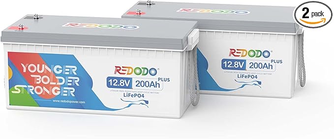 Redodo 12V 200Ah Plus Lithium LiFePO4 Battery (Pack 2), Max 2560W Power Output, 200A BMS Protection, 4000-15000 Deep Cycles,Perfect for Home Solar Storage, RV, Marine, Scooter, etc
