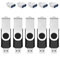 5 Pack 128GB USB Flash Drive with Type C Adapter and Storage Box USB 2.0 High Speed Metal Pen Drive 360° Rotatable Storage Memory Stick for Phone/Pad/PC/Laptop/Android - Black(5-Pack 128GB)