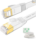 Cat 7 Flat Ethernet Cable 100ft White, High Speed 10GB Shielded (STP) LAN Internet Network Cable Ethernet Patch Computer Cable with Rj45 Connectors and 50pcs Adhesive Cable Clips